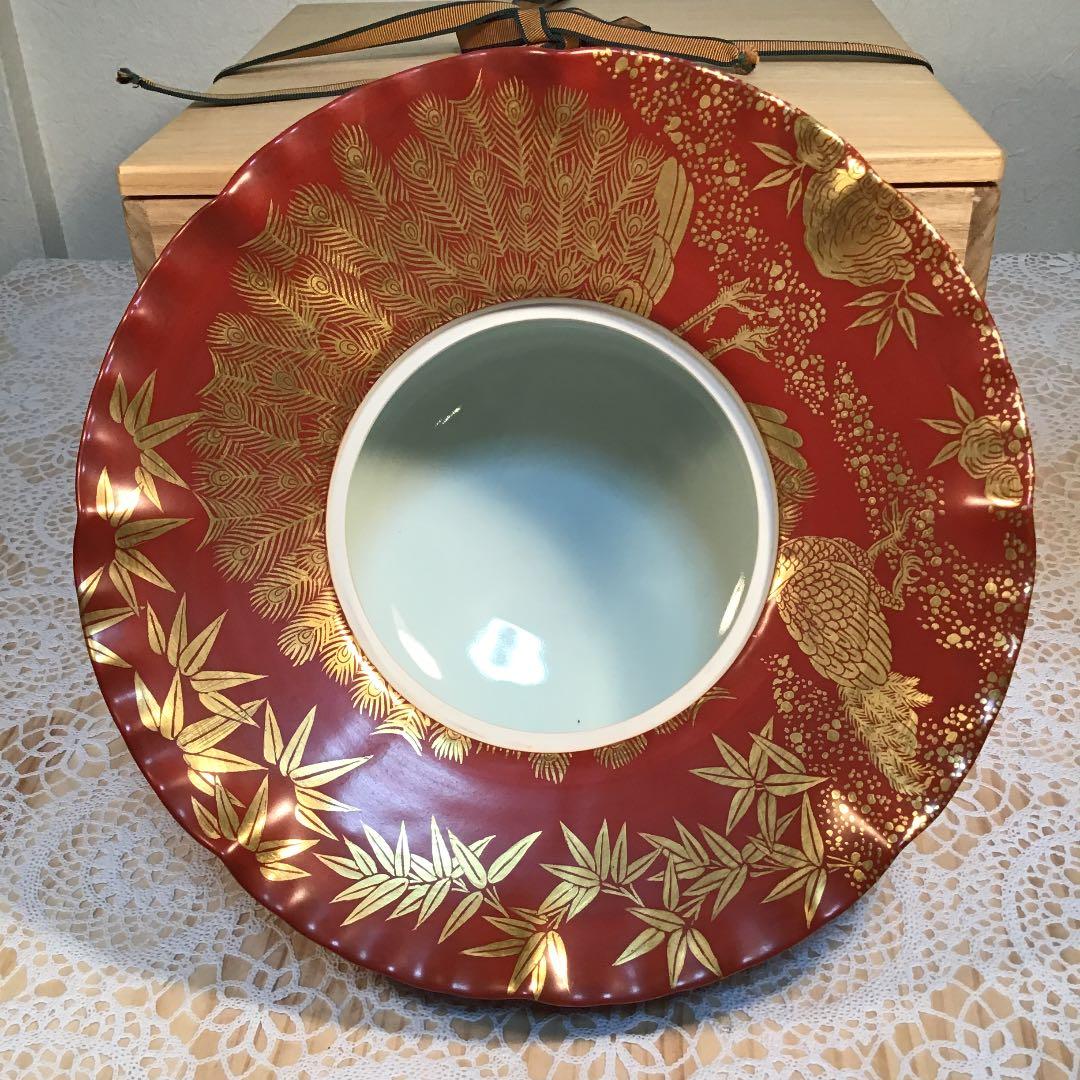 茶道具 水指 砂金袋 金襴手孔雀 桐竹 林 淡幽 造 共箱 Ｎ89a