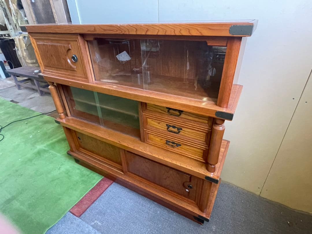 木製 アンティーク 茶箪笥 飾り棚 食器棚 収納 昭和 レトロ