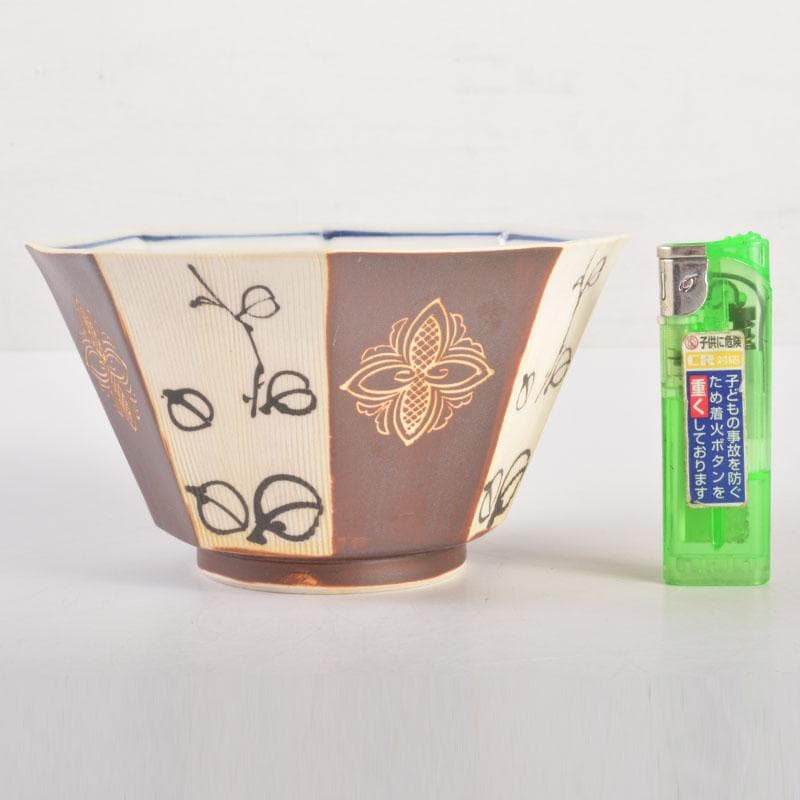 美濃焼　幸兵衛窯　加藤幸兵衛作　鉄絵花草文　八角向付　六客　共箱　C　6857A