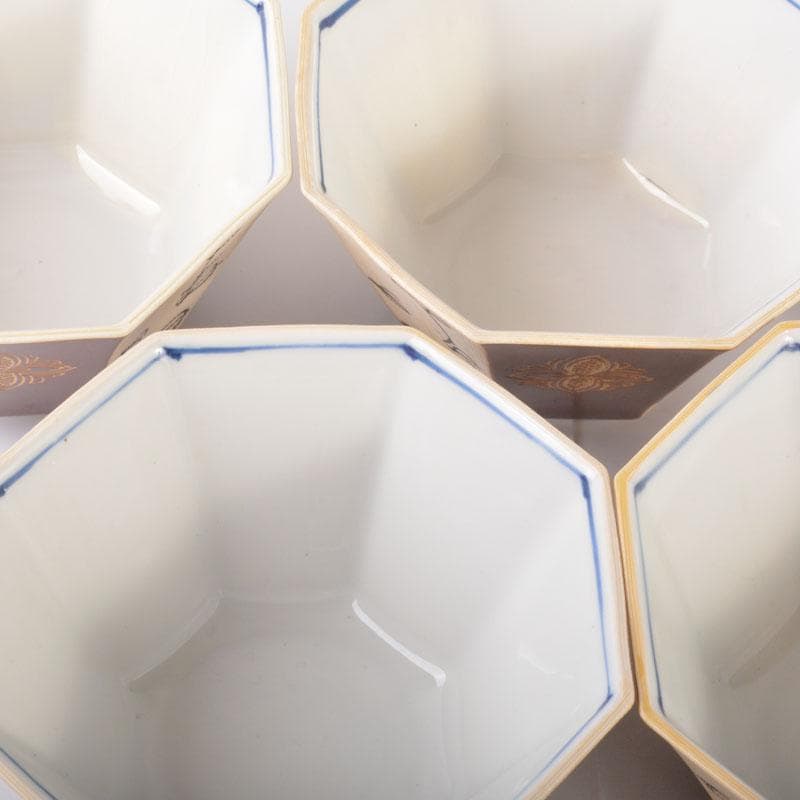 美濃焼　幸兵衛窯　加藤幸兵衛作　鉄絵花草文　八角向付　六客　共箱　C　6857A