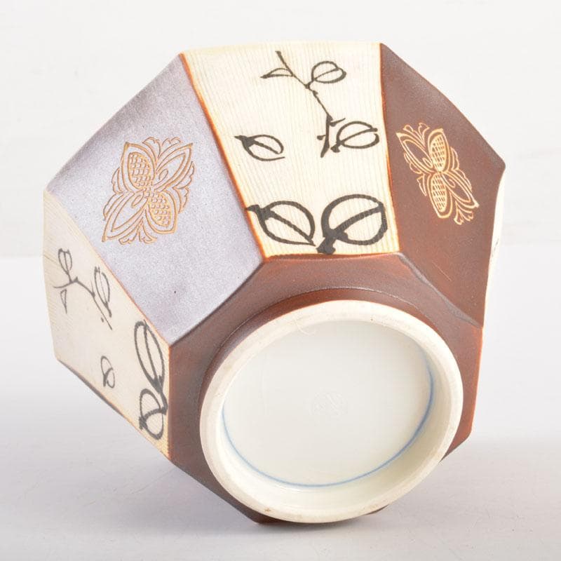 美濃焼　幸兵衛窯　加藤幸兵衛作　鉄絵花草文　八角向付　六客　共箱　C　6857A