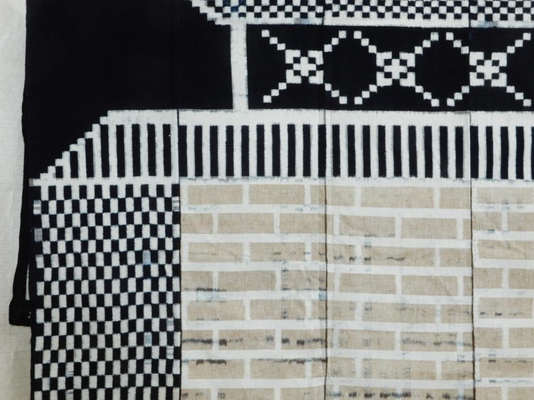 木綿・古布・明治期・手織り藍染・久留米絣・ビルヂング・5巾・一部草木染絣