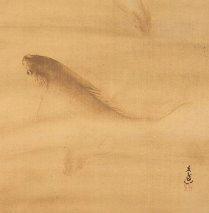 【真作】「鯉」掛け軸 鯉の光達 森田光達