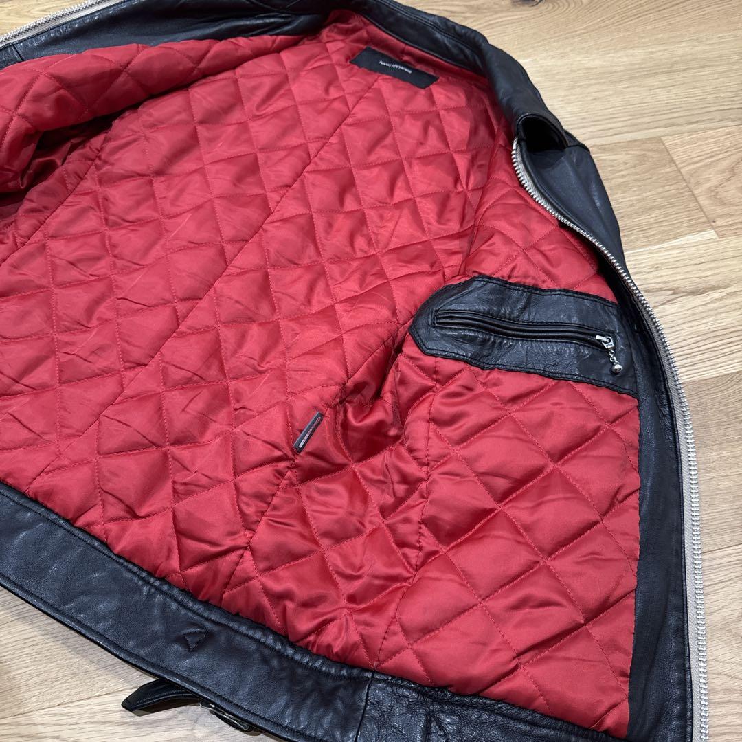 【極美品】XLサイズ ナノユニバース シープスキン シングルライダース 黒 赤
