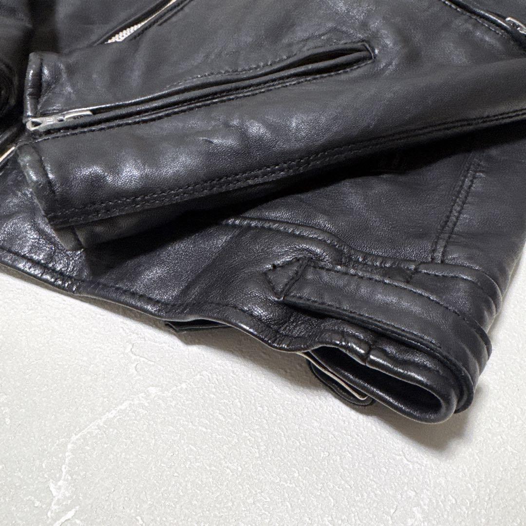 【極美品】XLサイズ ナノユニバース シープスキン シングルライダース 黒 赤