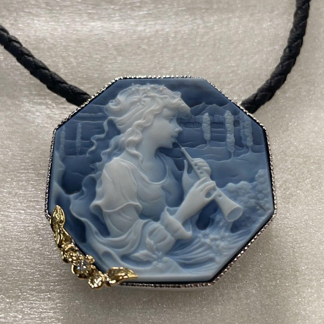 K18 SV925 メノーカメオ ダイヤモンド付き ブローチ ペンダント