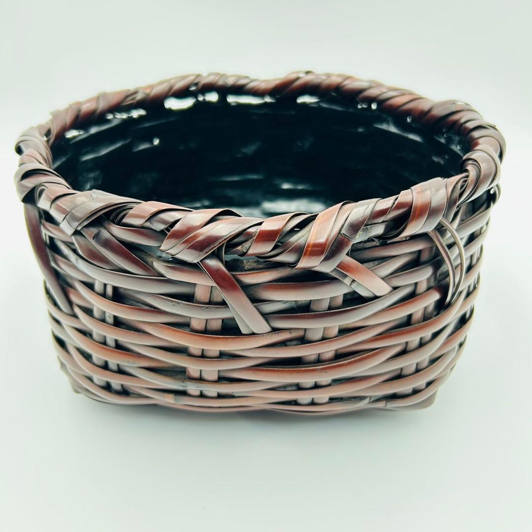 【和田和一斎　煤竹　栄螺籠炭斗　淡々斎宗匠書付】共箱 共布　花籠 茶道具 竹籠