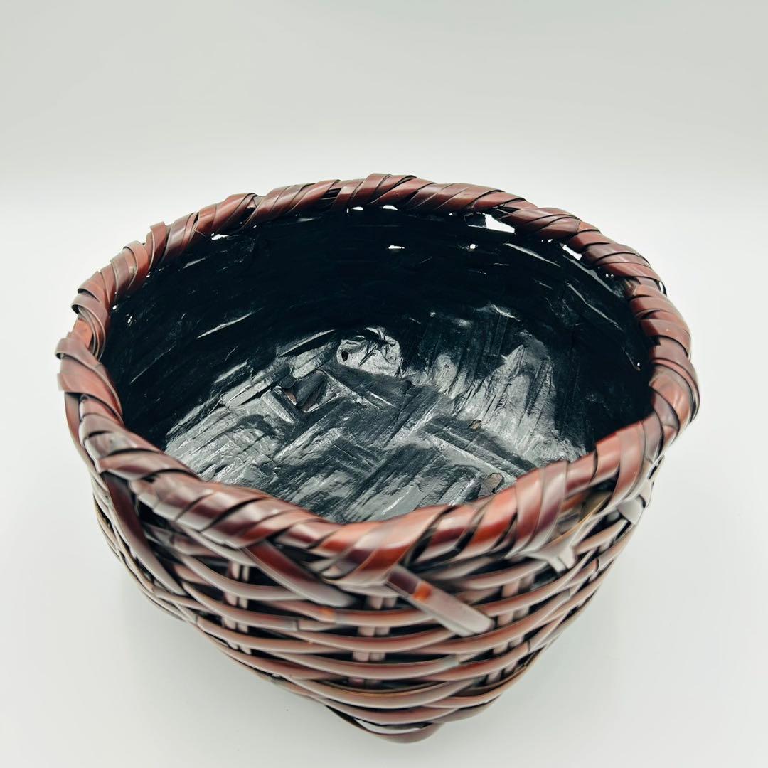 【和田和一斎　煤竹　栄螺籠炭斗　淡々斎宗匠書付】共箱 共布　花籠 茶道具 竹籠