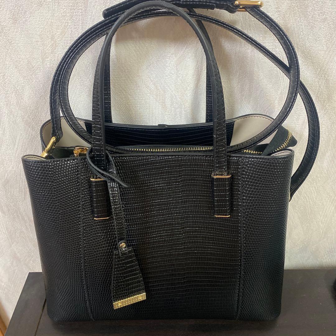 【新品未使用】リザードカタオシゴウヒスムース ハンドバッグ 黒　ダイアナ