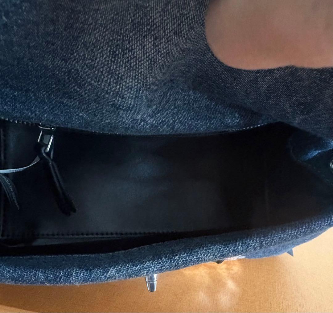 デニム花刺繍ボックス型ハンドバッグ