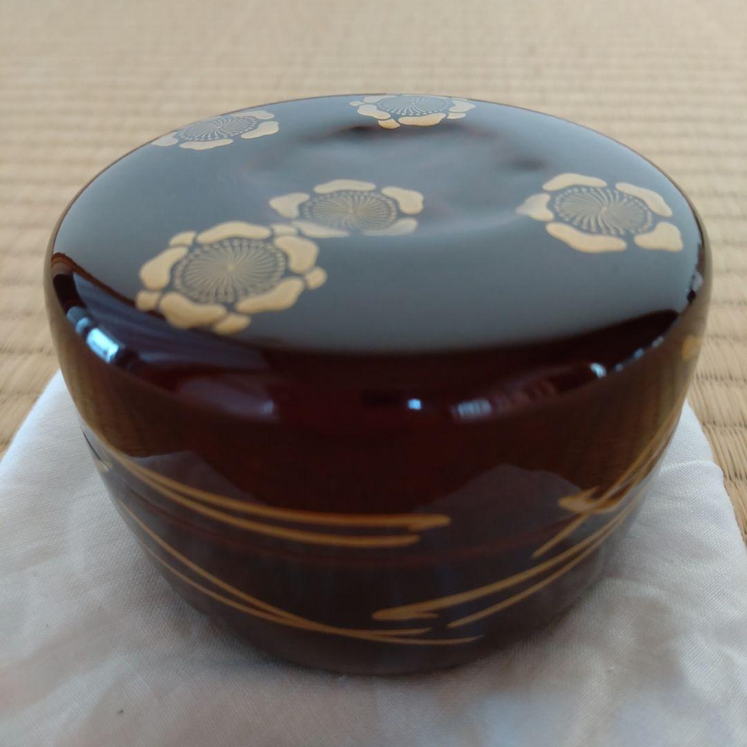 竹平棗　梅松絵　鵬雲斎お家元好　鵬雲斎お家元花押在判・箱書　正玄造　共箱　外箱付