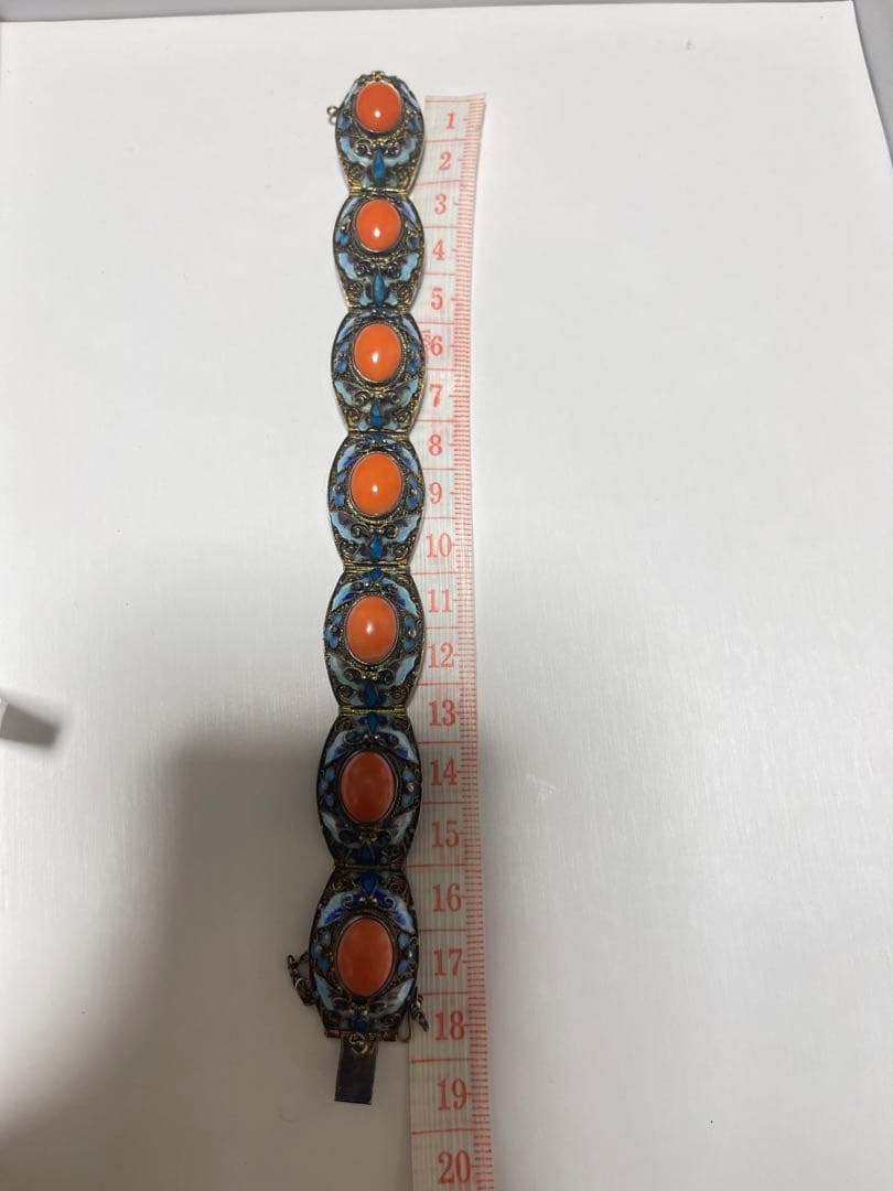 銀線細工 珊瑚SILVER ストーン ブレスレット