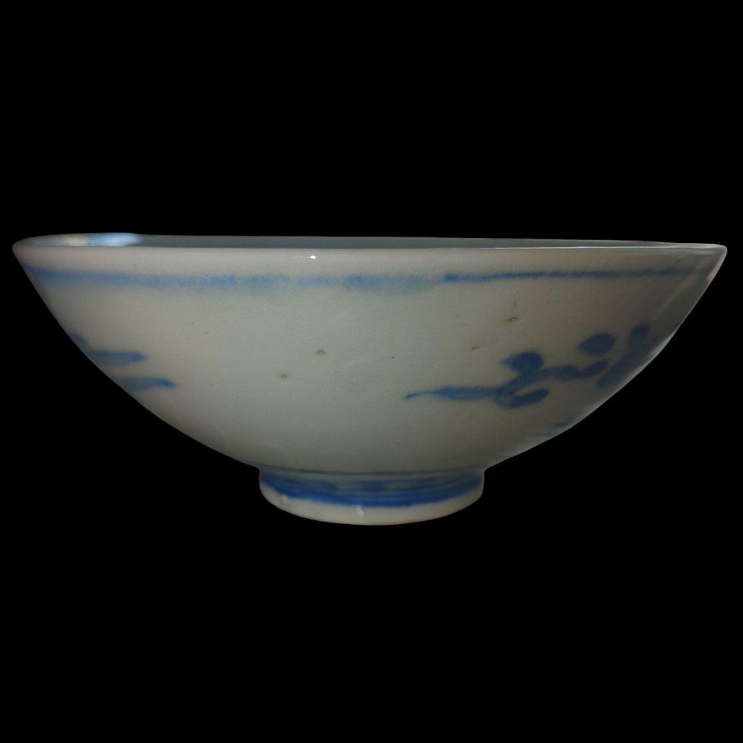 李朝?　不死鳥染付白磁茶碗　古美術