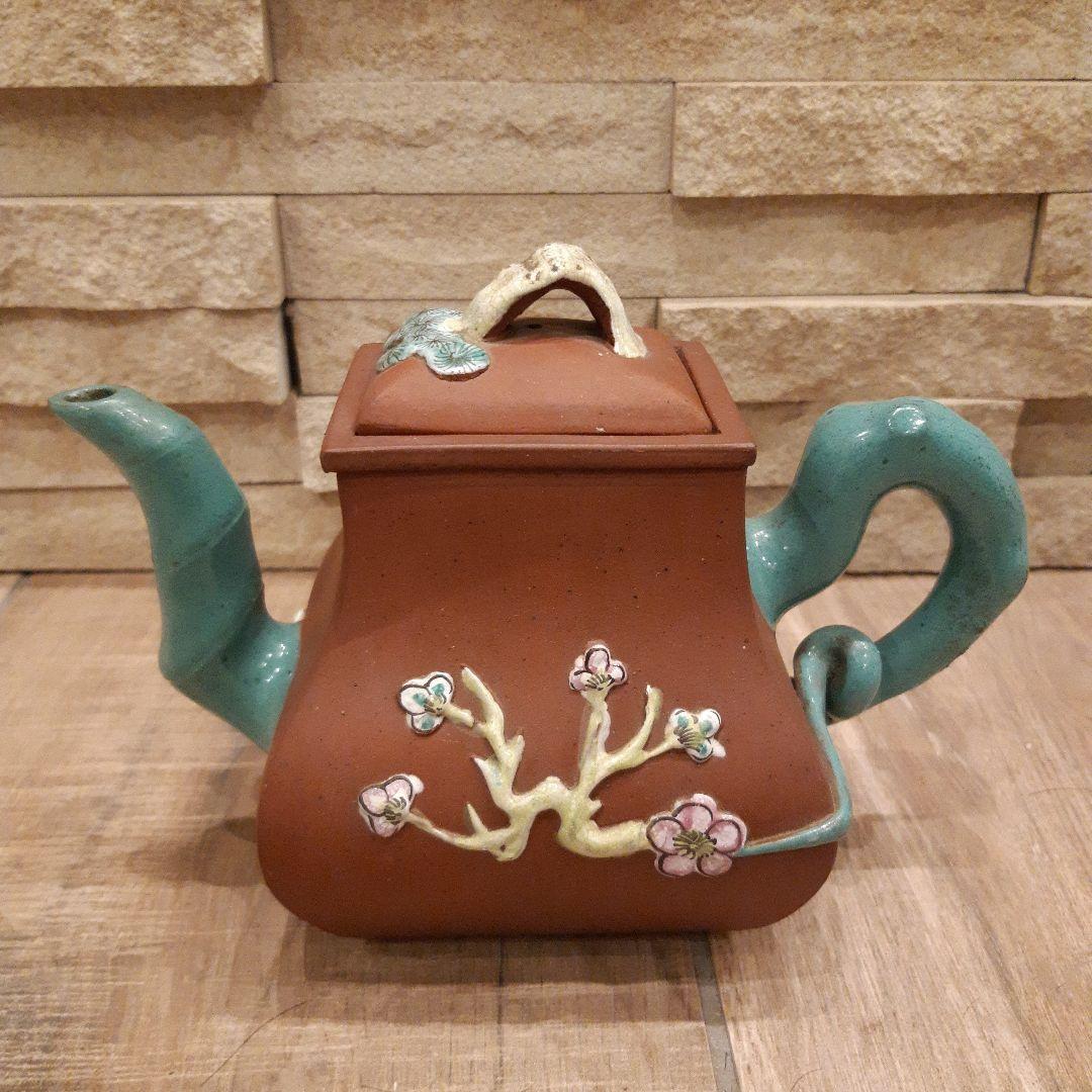 唐物　宜興紫砂　色絵花文　朱泥急須　単孔口　煎茶道具 ヴィンテージ 中国茶器