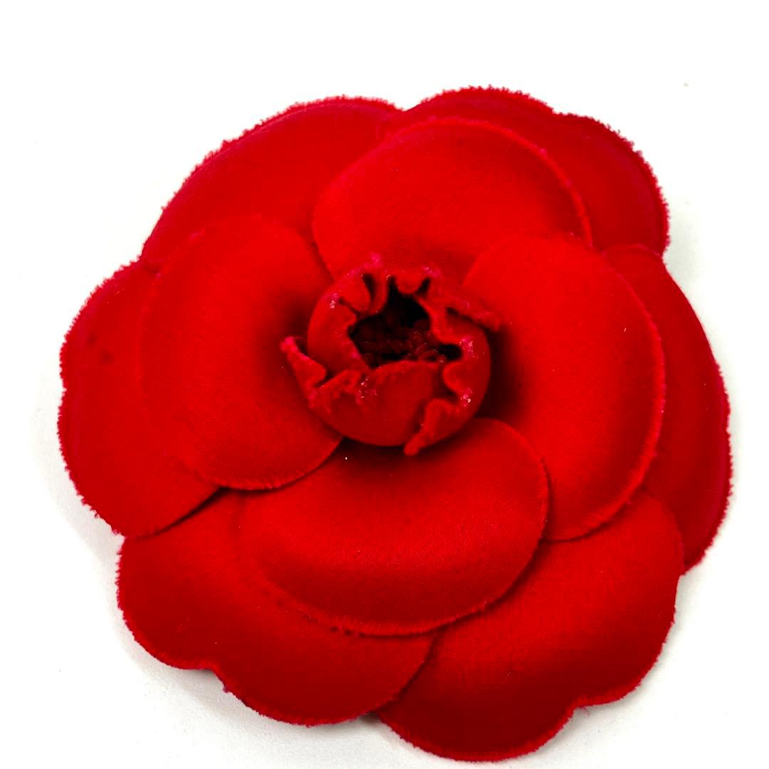 CHANEL カメリア コサージュ ブローチ シャネル ベルベット レッド 赤