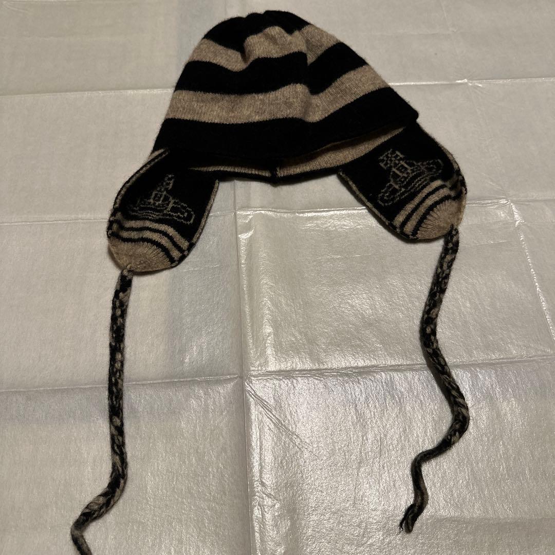 ヴィヴィアンウエストウッド　耳あて付きニット帽　ストライプ