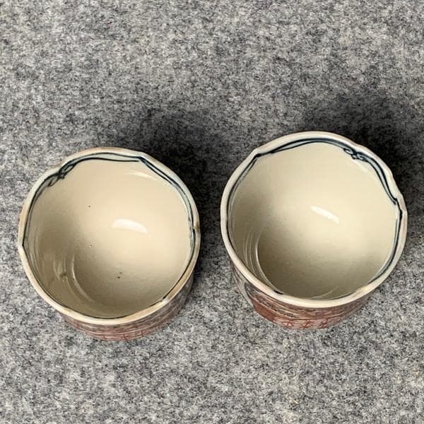 古伊万里色絵のぞき小猪口2個 [B34162]