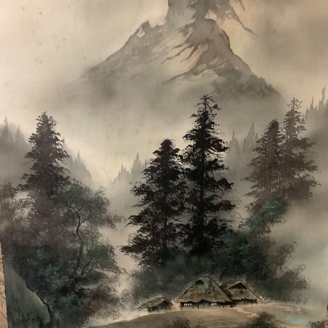 天龍筆 絹本彩色画山水図 桐共箱 タトウ箱付 肉筆画