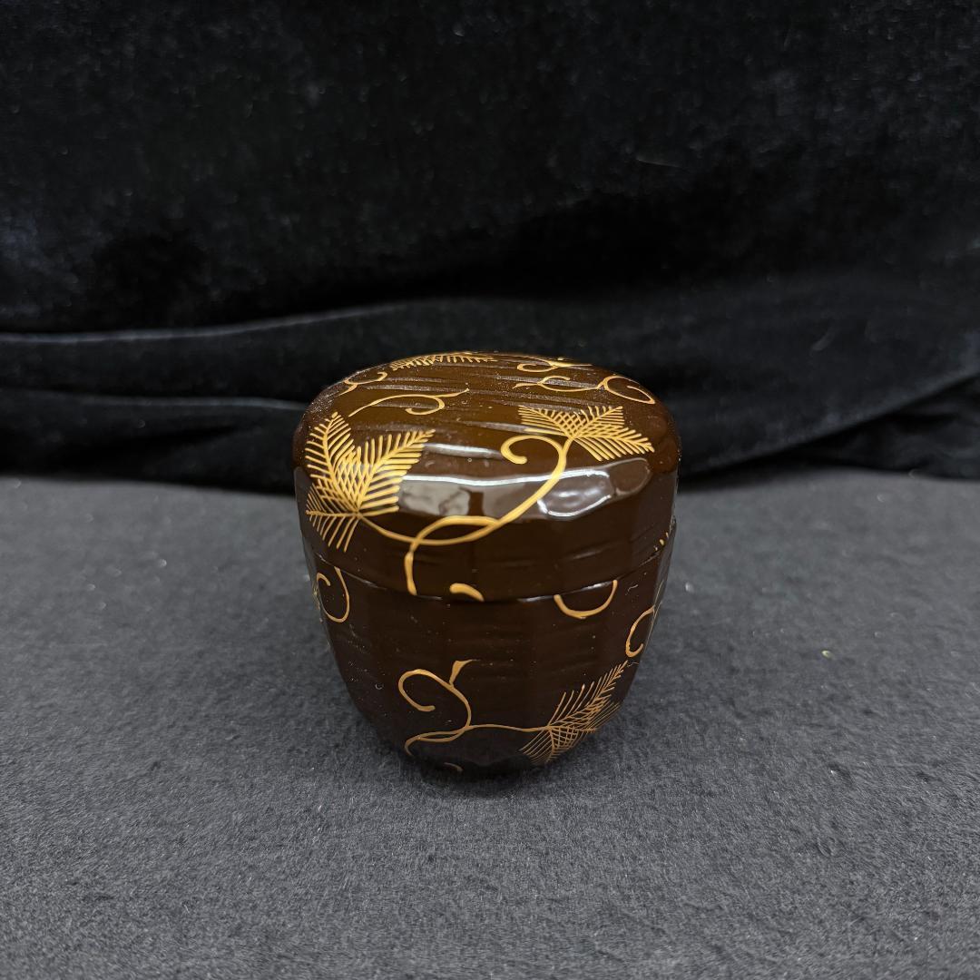 松唐草蒔絵　折撓棗 茶道具 ナツメ 茶入り 漆器 在銘 共箱