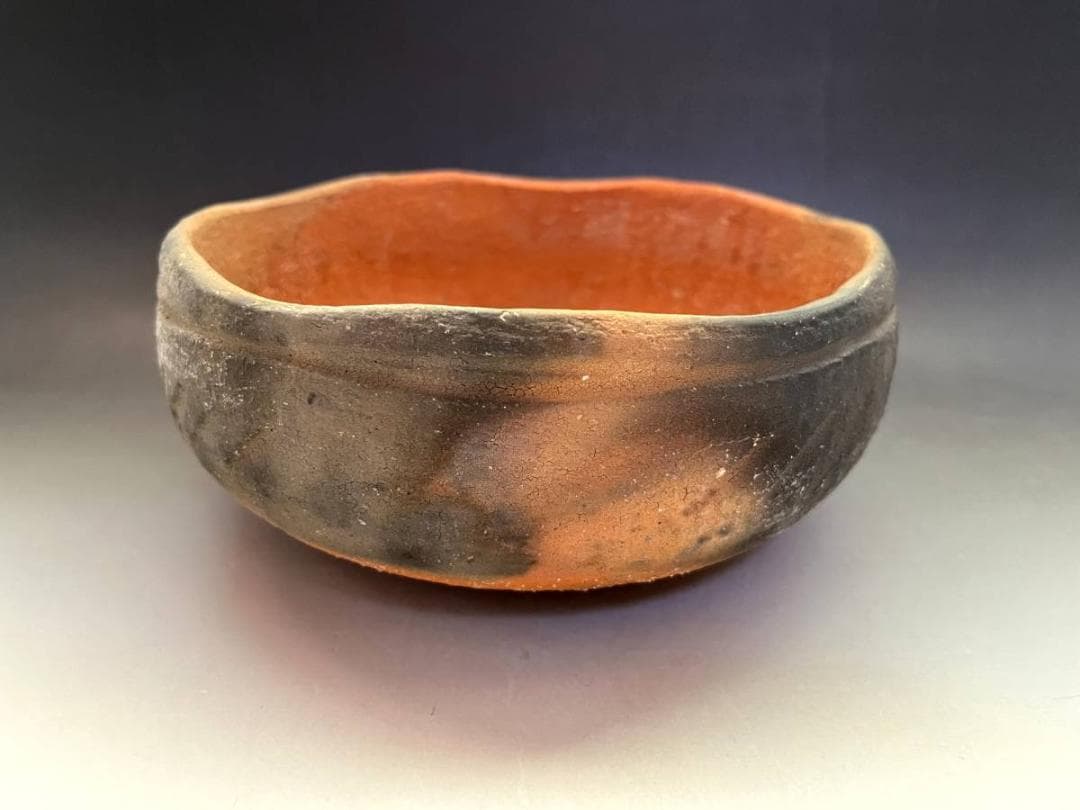 灰器■焼貫灰器 二代長楽作 「小川長楽」 赤楽 灰入れ 灰鉢 灰器 京焼 共箱■