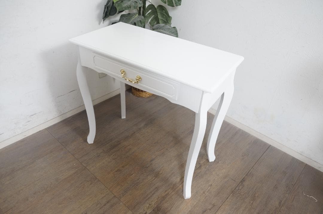 ミー☆ 　　猫脚デスク　引き出し　金取っ手　ホワイト