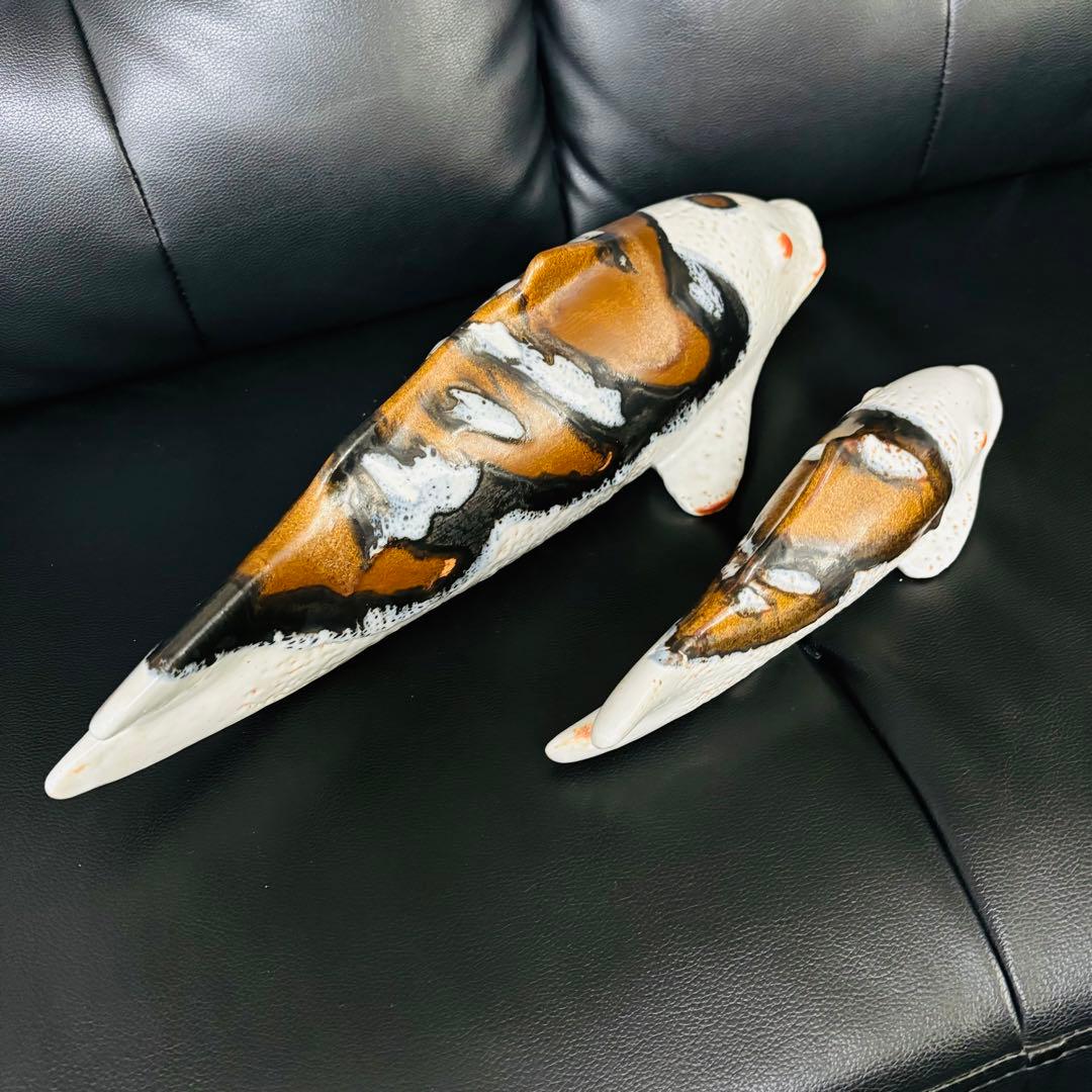 美濃焼　鯉　水野守山　置物　大小セット