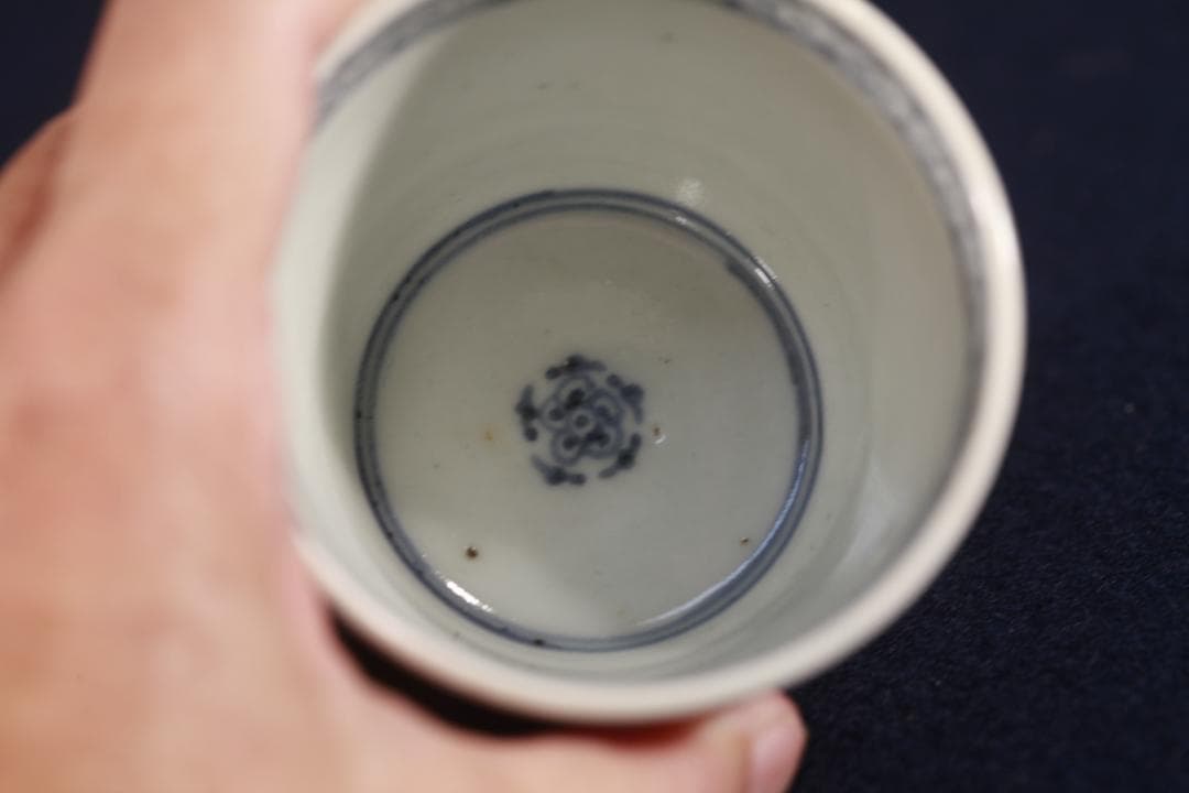 386　古伊万里色絵雪中筍興窓絵松竹梅図蕎麦猪口　無疵美品　江戸中期