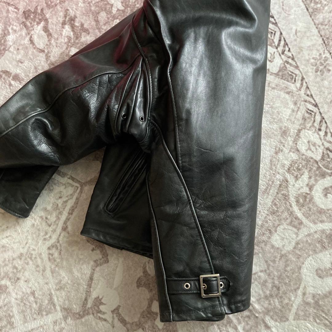 Schott ブラック レザー シングルライダースジャケット 42