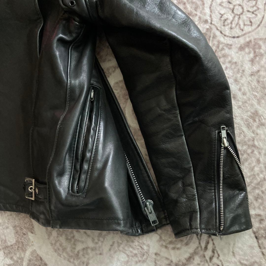 Schott ブラック レザー シングルライダースジャケット 42