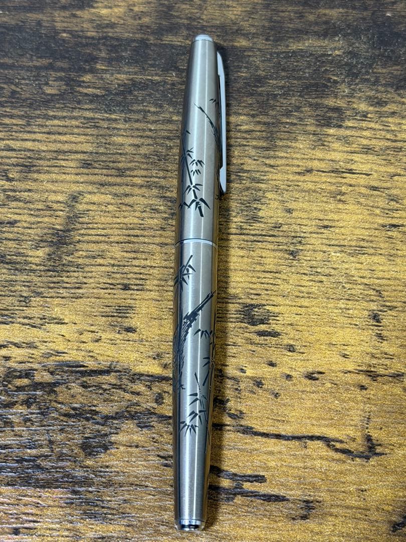 新品未使用　1980年代　蝕刻　竹と雉　白金　万年筆 18金　細字　コンバーター