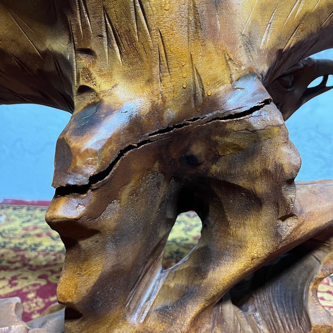 大型 木彫り 鷲 置物 一刀彫 彫刻芸術品 ヴィンテージ 民芸品 インテリア