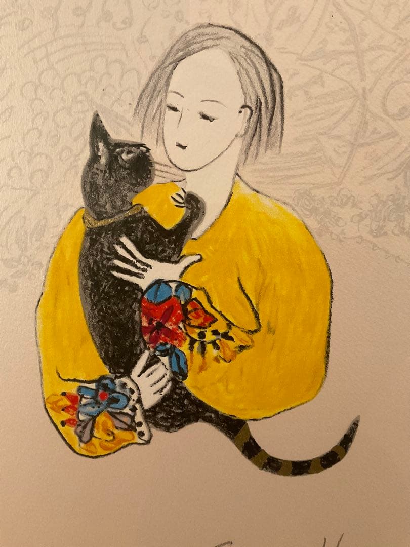 フジ子・ヘミング　「迷い込んだ猫・くりくり」シルクスクリーン　作品証明シール有り