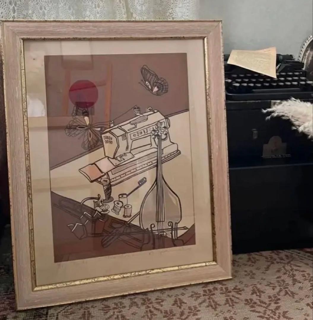 シルクスクリーン　限定版　サイン、ED有　額入り　ジニー・キム　希少　蝶