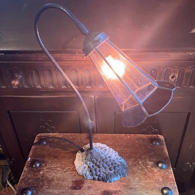 ヴィンテージ ステンドグラス テーブル ランプ 照明 グースネック 気泡 古道具