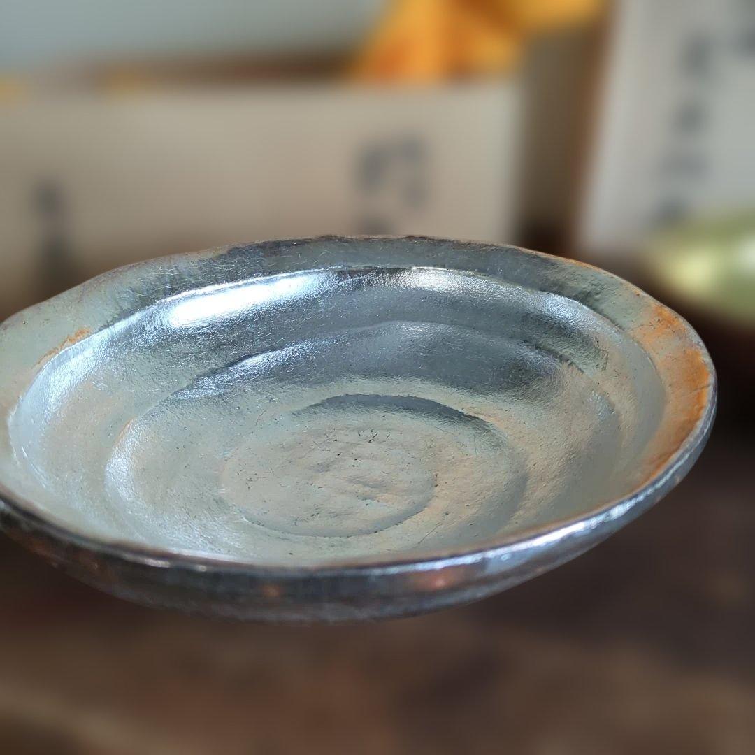 嶋台茶碗 金銀 茶道具 茶碗 セット 銀色 赤色 陶器 慶楽 木箱 在銘