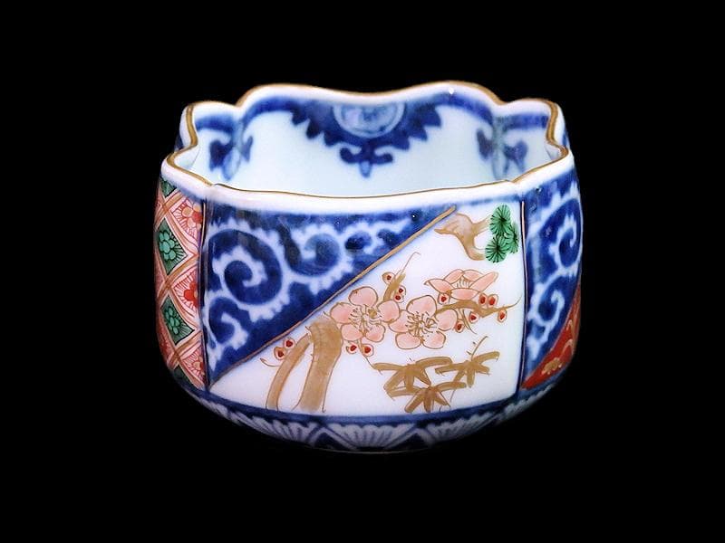 大聖寺伊万里　染錦　逆蛸に松竹梅　金唐草の図　変形向付　N1013AS-fbms