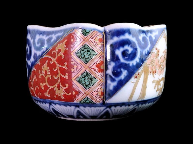 大聖寺伊万里　染錦　逆蛸に松竹梅　金唐草の図　変形向付　N1013AS-fbms