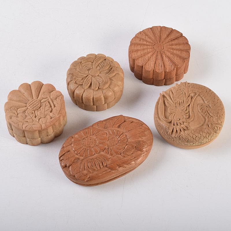 茶道具　木彫　菊刻　龍刻など　香合　5点まとめて　V　R9234