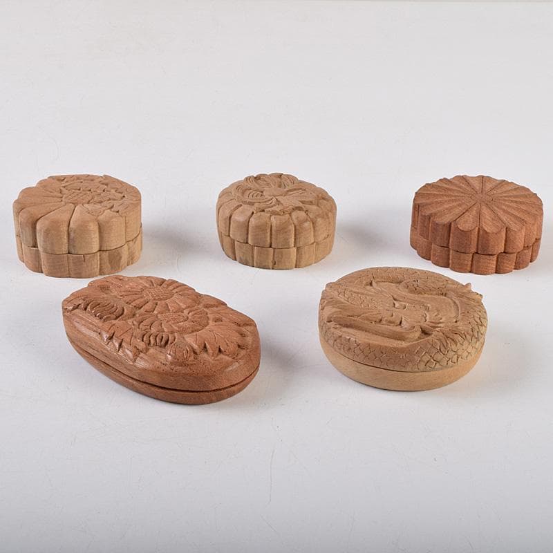 茶道具　木彫　菊刻　龍刻など　香合　5点まとめて　V　R9234