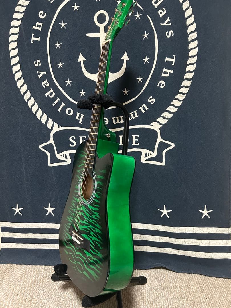 今月末迄　特価‼️新品未使用グリーン　タイガーグラフィック　アコースティックギター