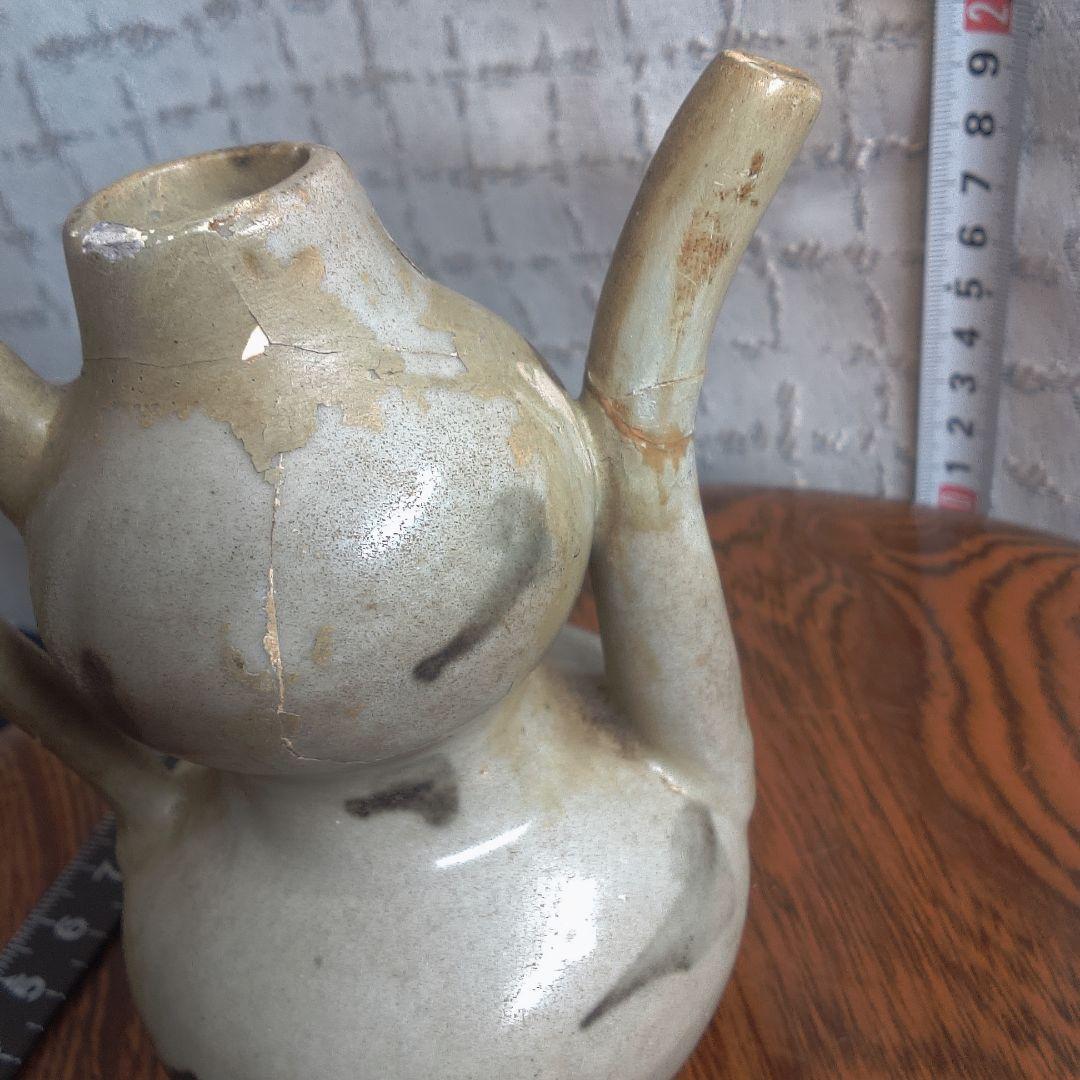 骨董６手作り陶器壺、二重ボディ