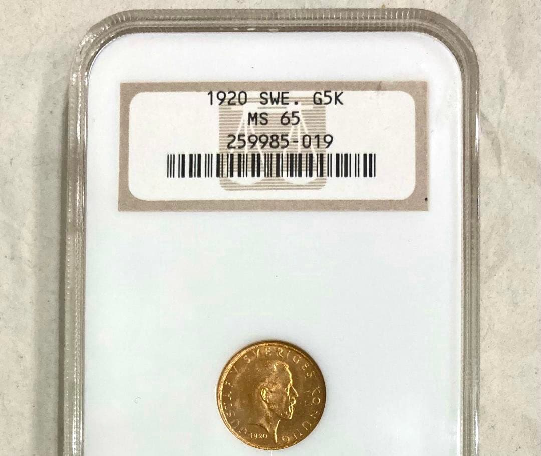 ★★★★やっちゃん★★★★1920年スウェーデン5クローナ金貨★MS65