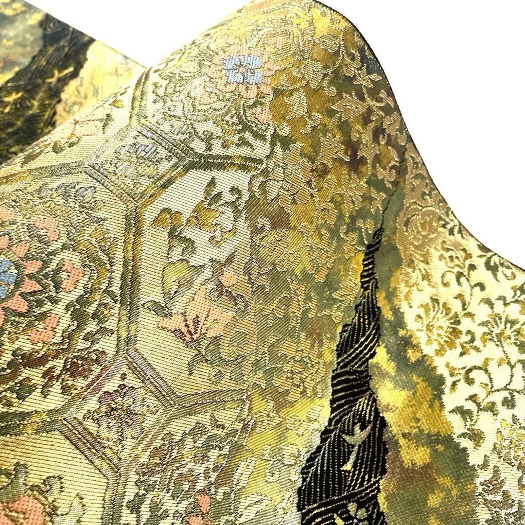 帯4896 ●服部織物謹製 こはく錦 手工芸 高級 正絹 六通 袋帯