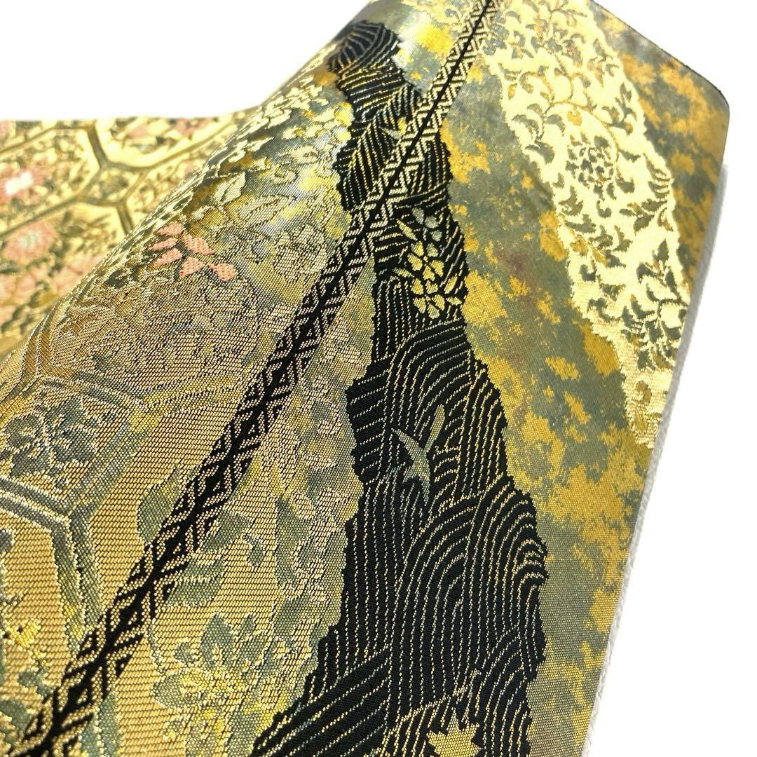 帯4896 ●服部織物謹製 こはく錦 手工芸 高級 正絹 六通 袋帯