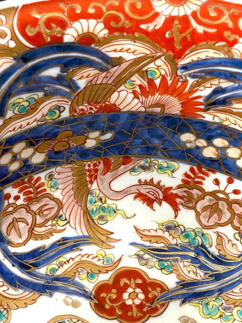時代物骨董　古伊万里　豪華絢爛染錦金襴手・色絵大鉢　鳳凰飛翔図　飾り鉢　幕末明治