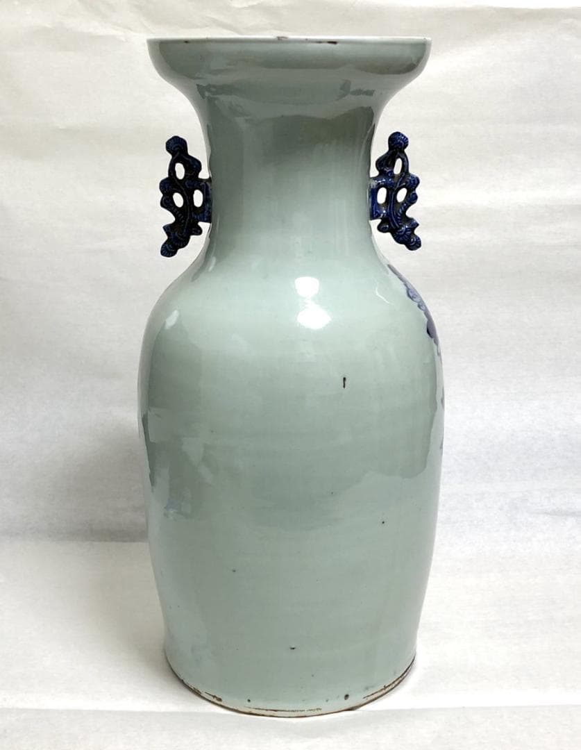 清時代中期 古染付 牡丹花鳥紋様 磁器大花瓶 呉須 入手困難 WWTT202