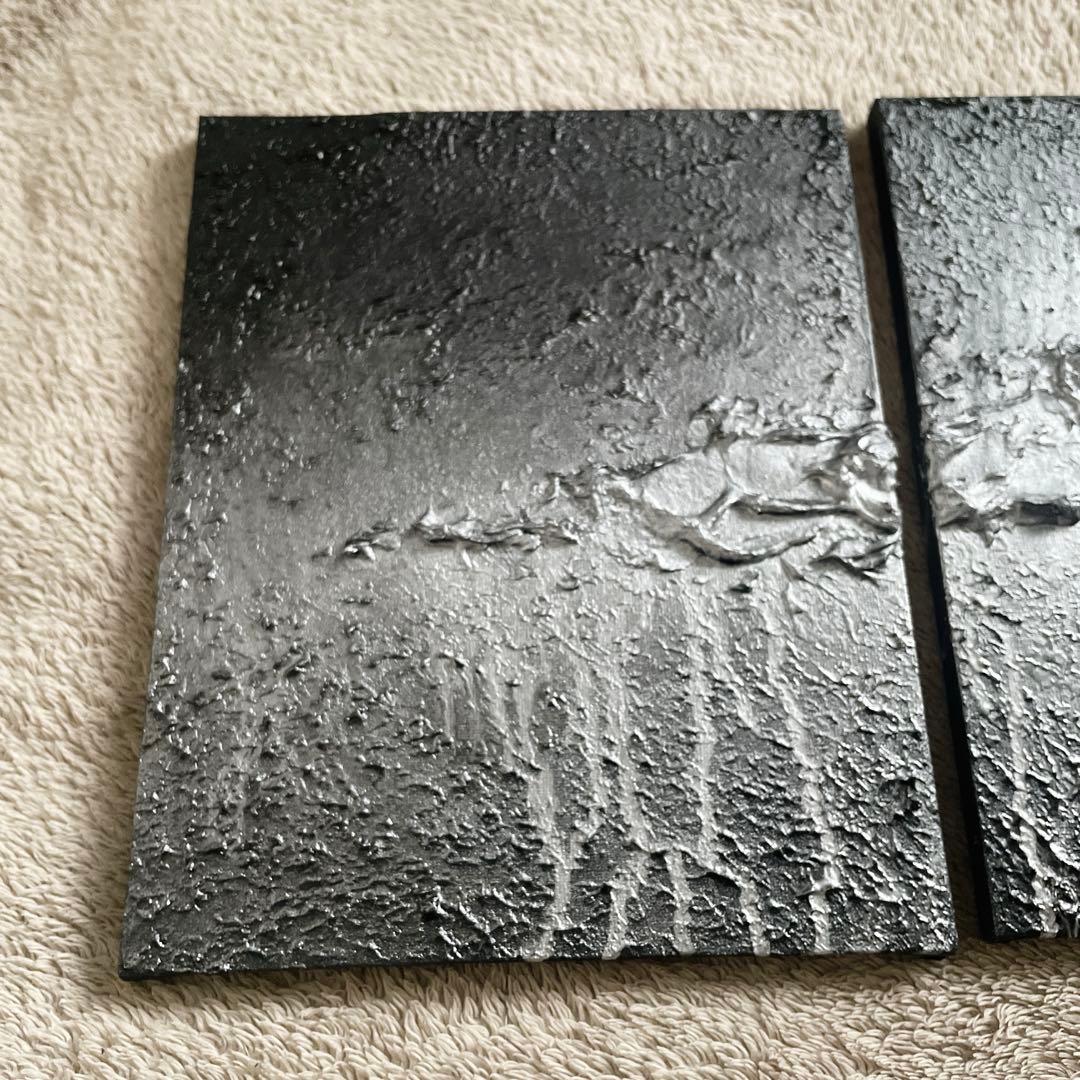 黒×シルバーの荒々しいストリート風テクスチャーアート 2枚組 F3