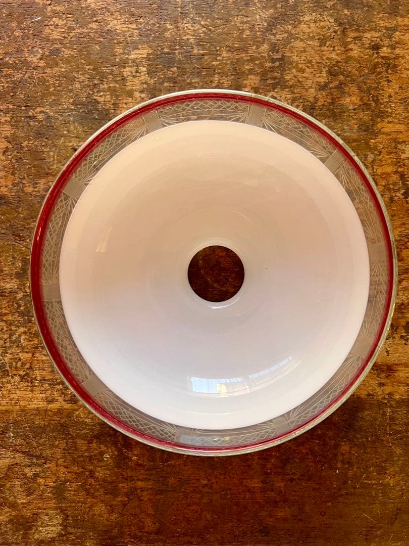 大正ロマン　切子縁赤電笠　和ガラス　灯り　照明　アンティーク　古道具