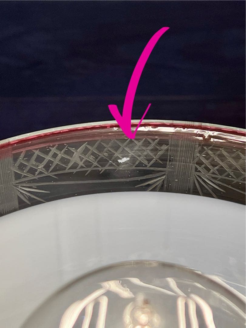 大正ロマン　切子縁赤電笠　和ガラス　灯り　照明　アンティーク　古道具