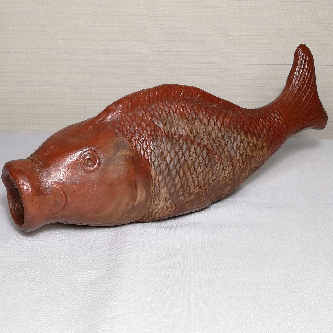 明治時代 備前焼 魚掛け花入 細工物 オブジェ 陶彫 緋襷 花器 工芸品 花瓶